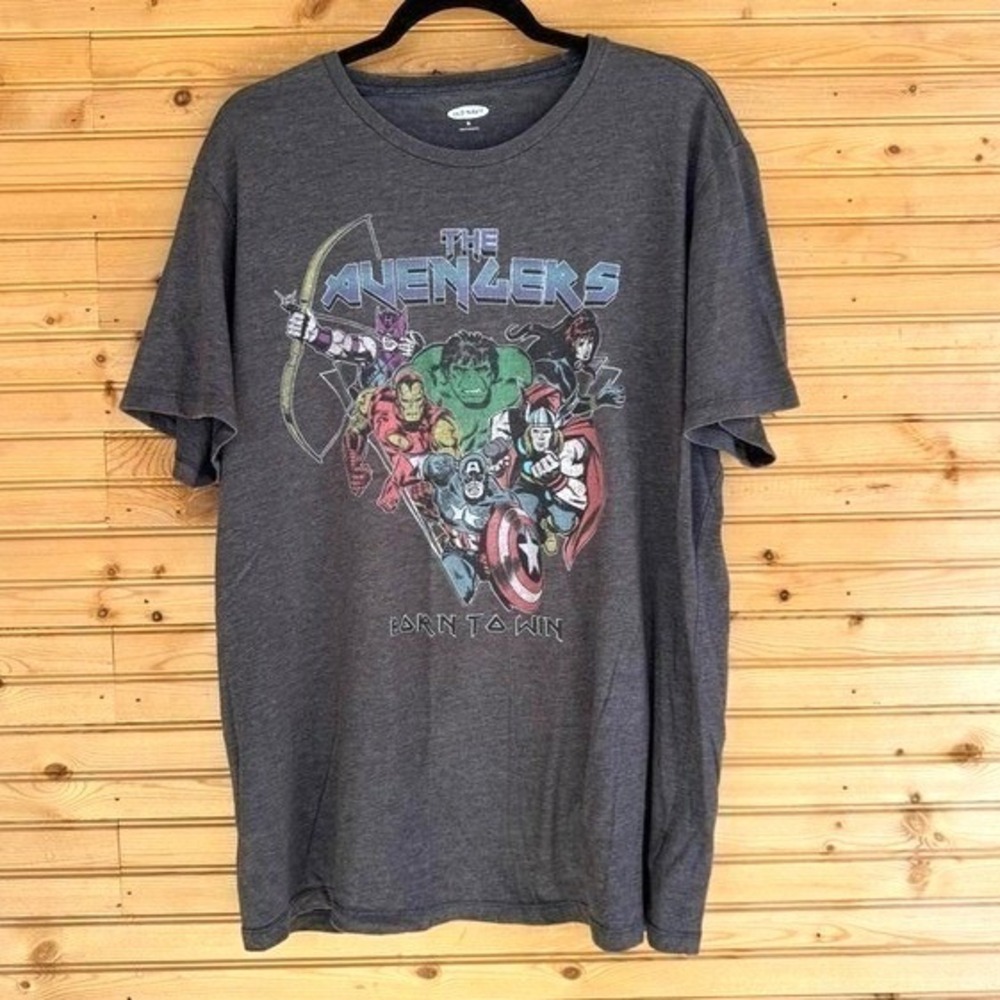 Old Navy X Marvel Avengers Graphic Tee Gray XL Thor Hulk Comics Black Widow Fan